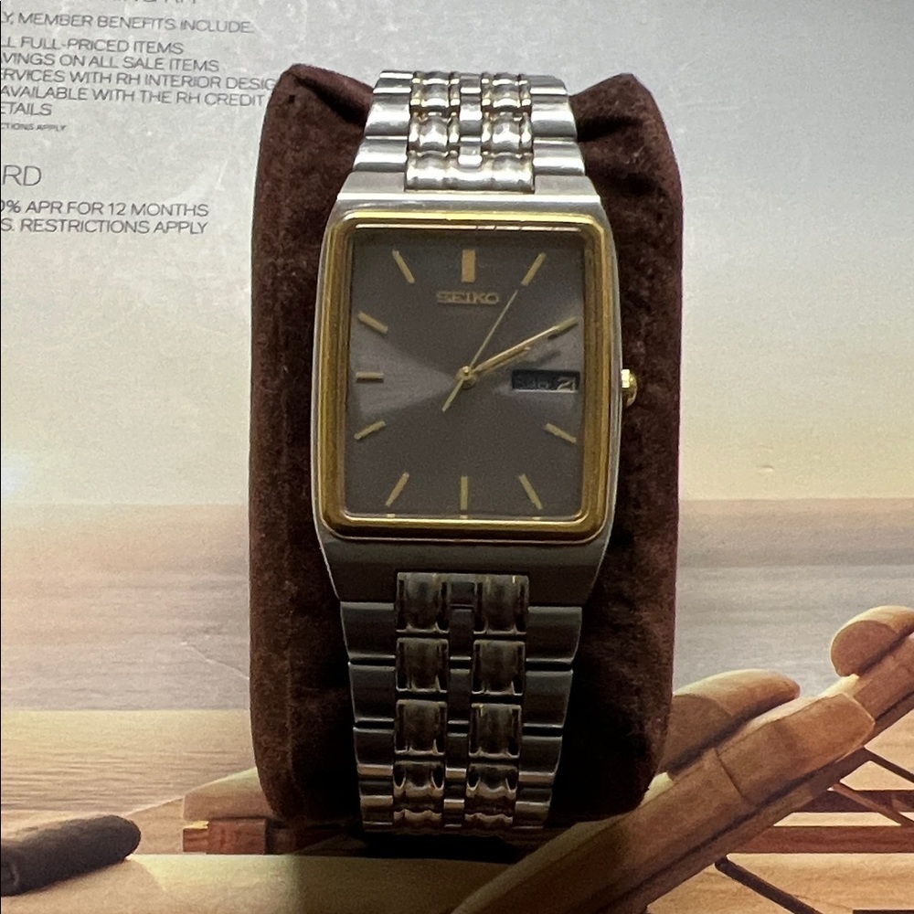 Seiko Men's Silver and Gold Tank Watch